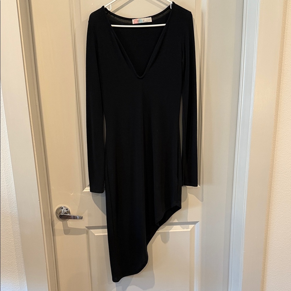 Free People Beach Long Sleeve Asymmetrical Black Dress